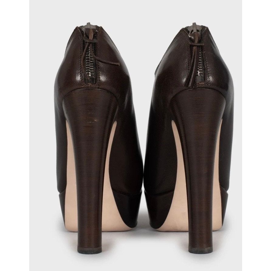Miu Miu Miu Miu Brown Leather Zip-Up Block Heel Shoes Sz.35 Size US 5 / IT 35 - 2 Thumbnail