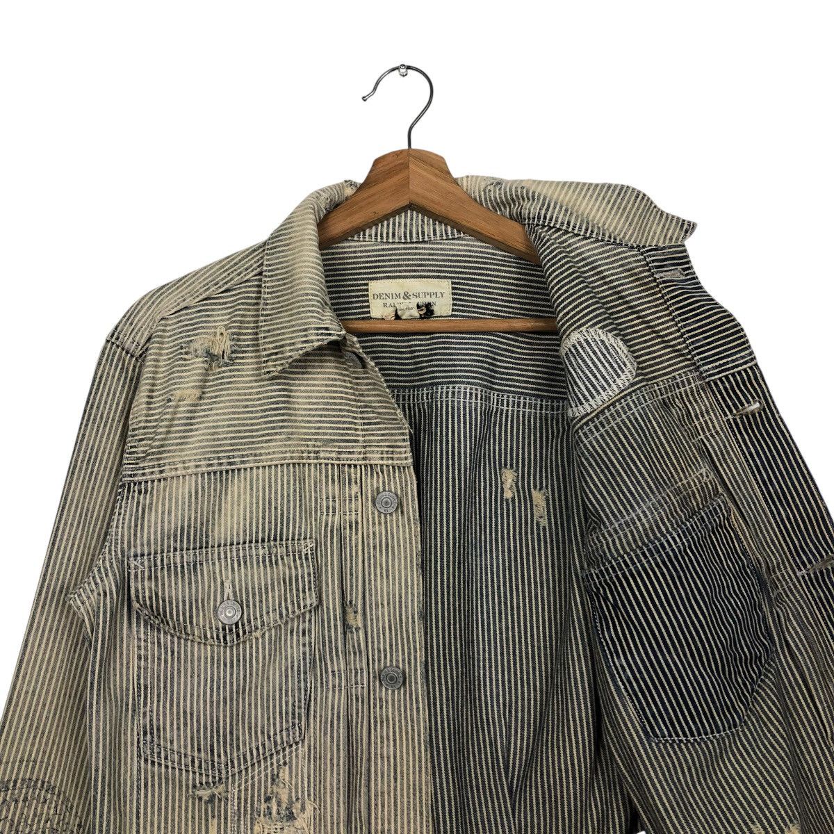 Ralph Lauren 🔥VINTAGE CROPPED BIKER JACKET HICKORY CHORE DENIM & SUPPPLY Size US XS / EU 42 / 0 - 14 Thumbnail