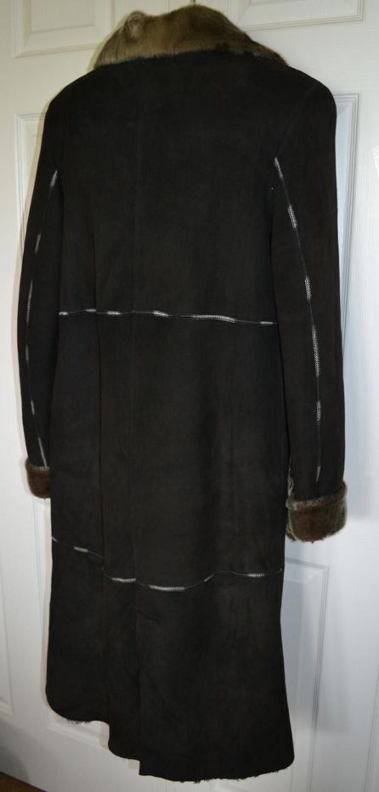 Bryceland's Beyce Genuine Shearling Sheepskin Black Fur Trim Coat Sz M Size M / US 6-8 / IT 42-44 - 3 Thumbnail