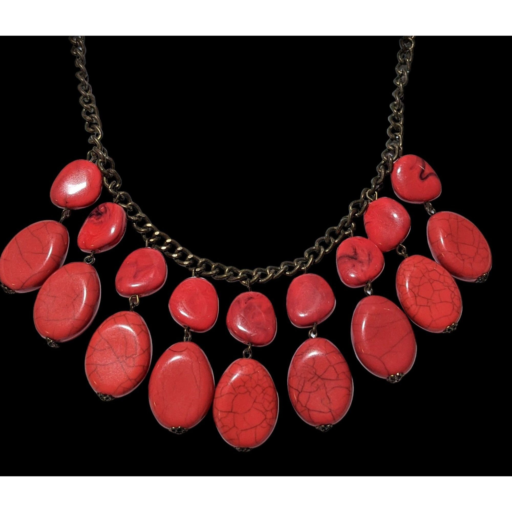 Other Red Howlite Beaded Fringe Statement Necklace Size ONE SIZE - 1 Thumbnail