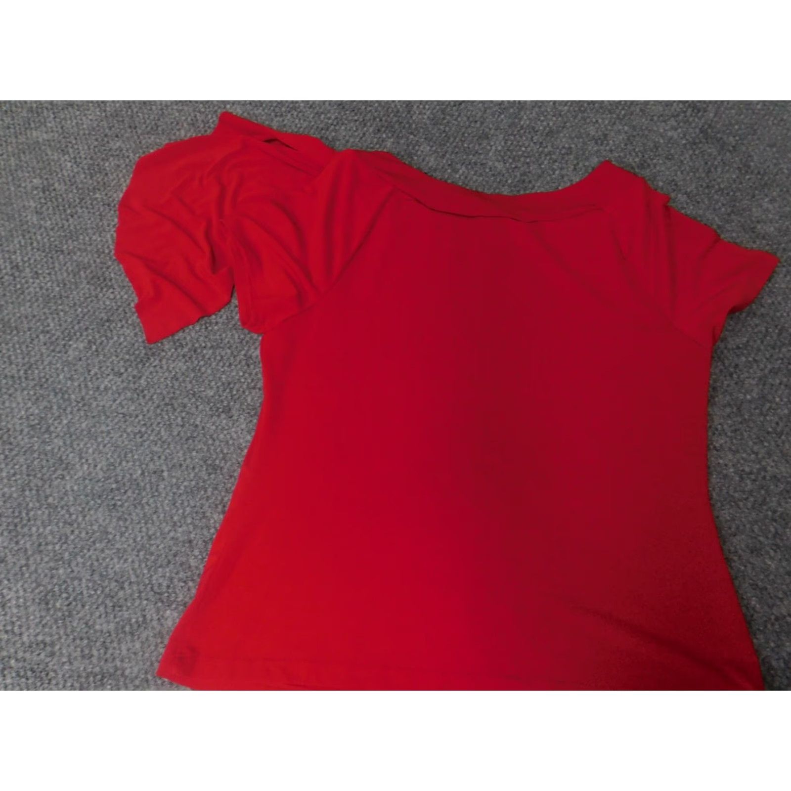 Vintage AGB Blouse Shirt Womens Regular L Red Pullover Short Sleeve Round Neck Stretch Ruffle Polyester Rayon Casual Vintage: No Size L / US 10 / IT 46 - 7 Thumbnail