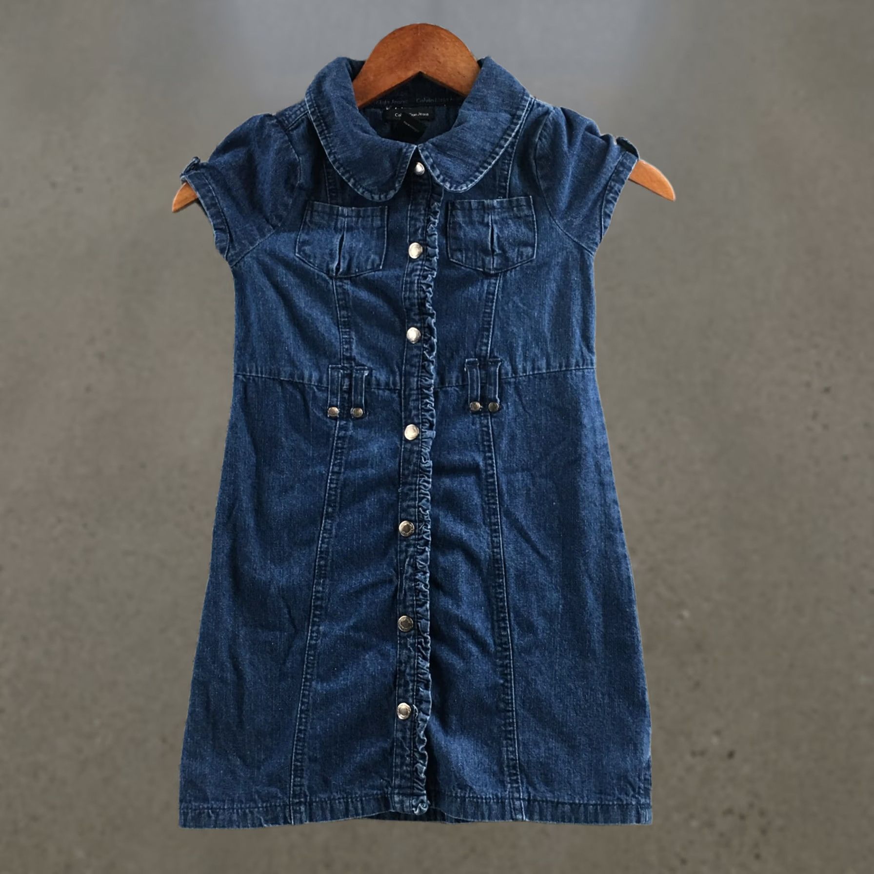 Calvin Klein Calvin Klein Jeans Denim Dress Womens 6 Blue Cotton Button Front Cap Sleeve Dress Denim Blue KS Size 28" / US 6 / IT 42 - 1 Thumbnail