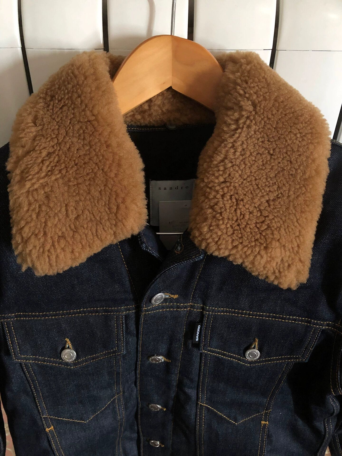 Sandro Sandro Tan Removable Leather Fur Collar Denim Jacket L Size US L / EU 52-54 / 3 - 4 Thumbnail
