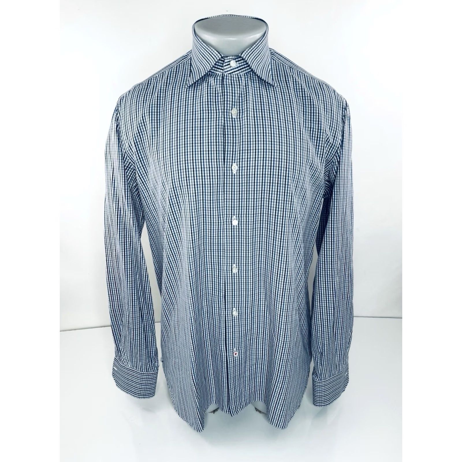 Isaia ISAIA Shirt Mens 41 / 16 Plaid Dress Shirt Long Sleeve White Black Blue 00 EXCELLENT Size US L / EU 52-54 / 3 - 2 Thumbnail