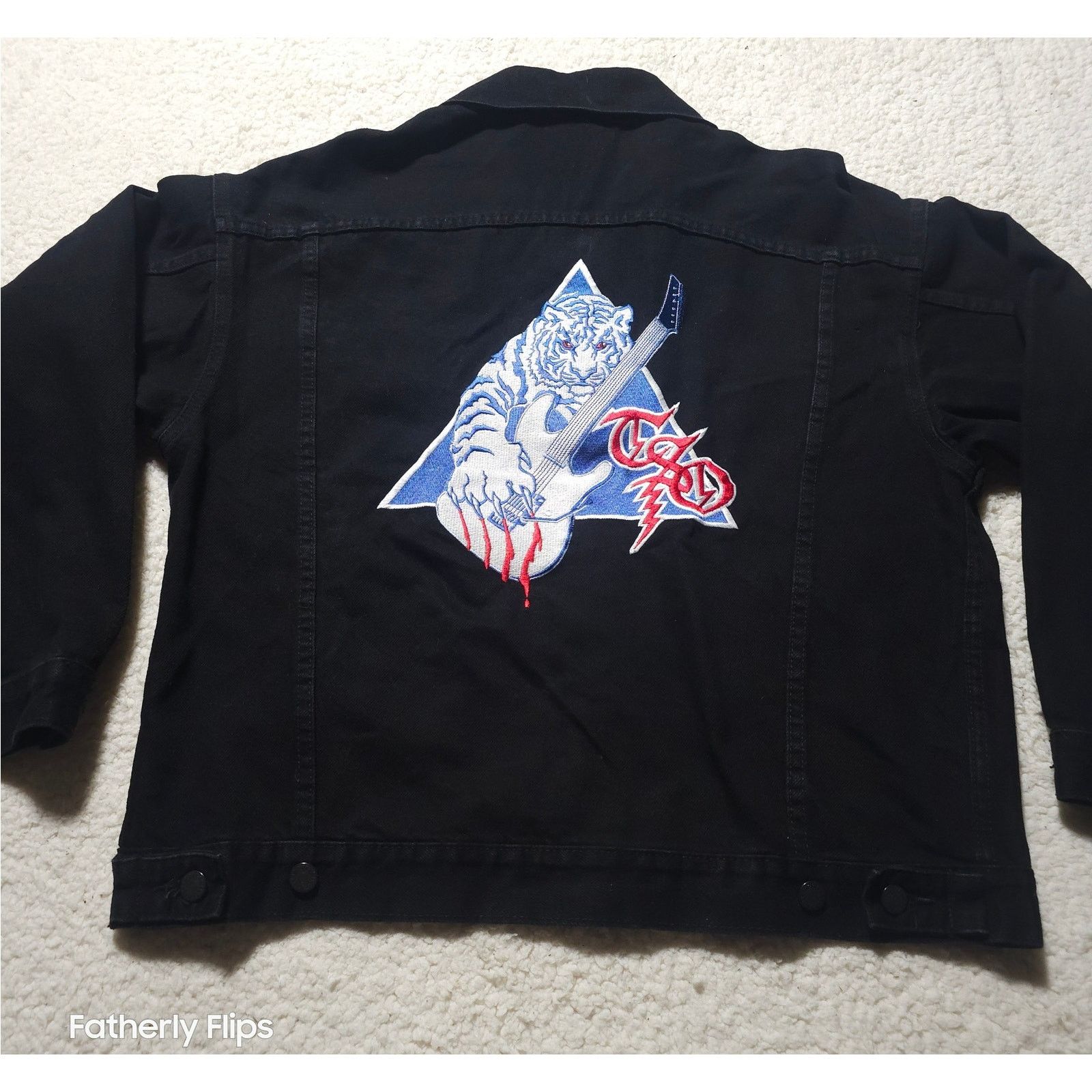 Other Vintage TSO Black Denim Tour Jacket Tiger Guitar USA Med Size M / US 6-8 / IT 42-44 - 1 Thumbnail