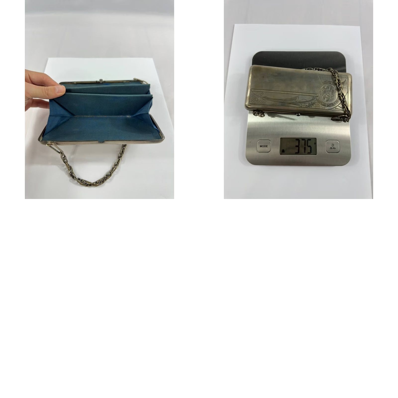 Vintage VINTAGE Antique 800 Silver Art Deco Evening Clutch Purse Etched Floral Design Chain Monogram 375g Silver Purse Womens Size ONE SIZE - 9 Thumbnail