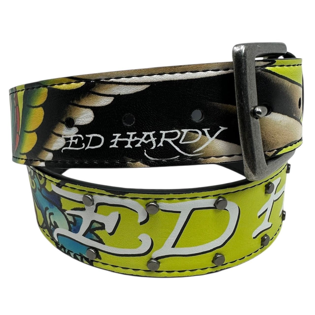 Ed Hardy Ed Hardy Men's Dragon Lime Belt With Metal Rivets Size 38 - 2 Thumbnail