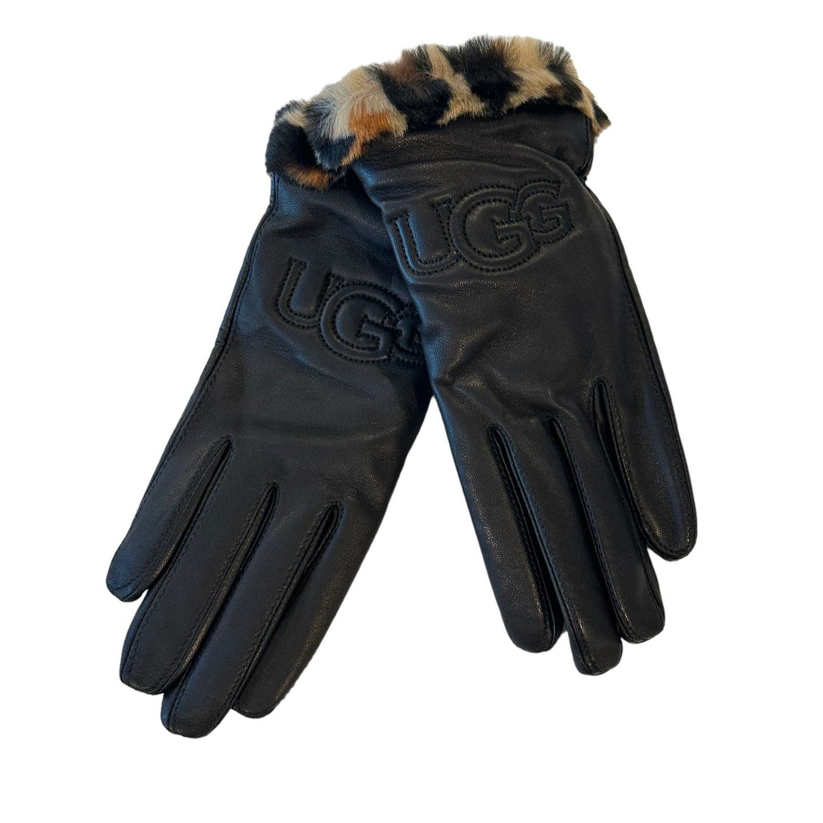 Ugg UGG Logo Leather Faux Fur Cuff Gloves S (Runs small in size) Size ONE SIZE - 2 Thumbnail