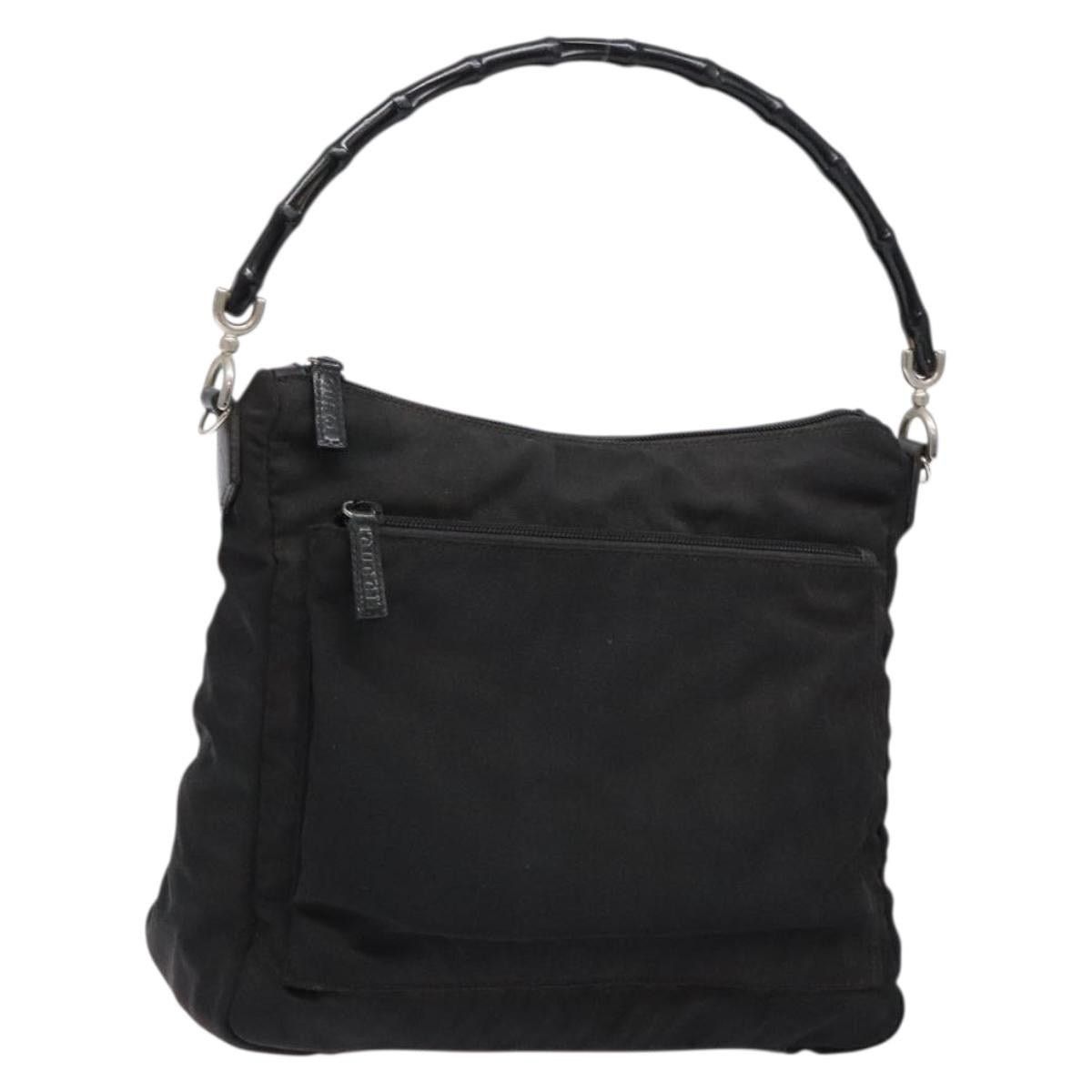 GUCCI Bamboo Hand Bag Nylon Black Silver 000 000