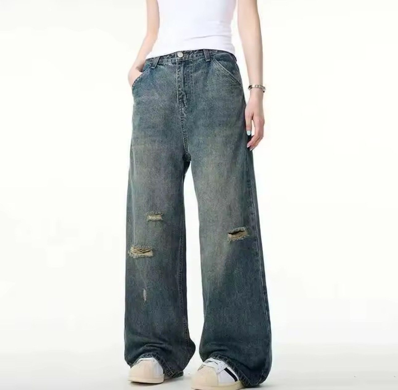 Jean Vintage Retro Distressed Casual Baggy Straight Jeans Size US 32 / EU 48 - 2 Thumbnail