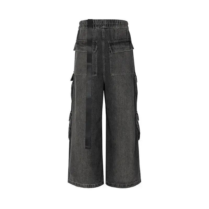 Japanese Brand Hombre Drawstring Elastic Baggy Cargo Jeans y2k Size US 34 / EU 50 - 3 Thumbnail