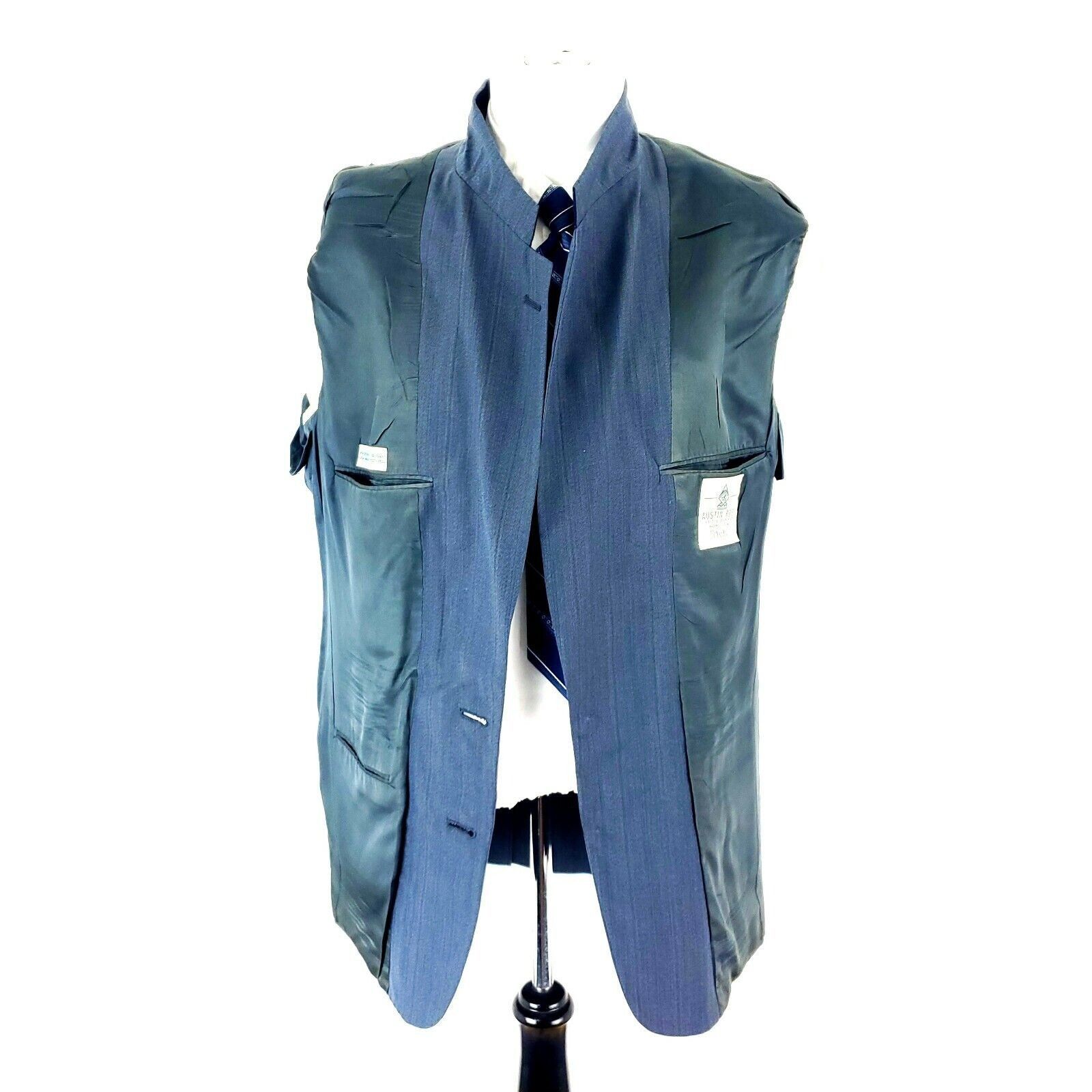 Austin Reed Austin Reed Wool 2 Button 2 Piece Suit 40L Gray Blue Striped Size 40L - 10 Thumbnail