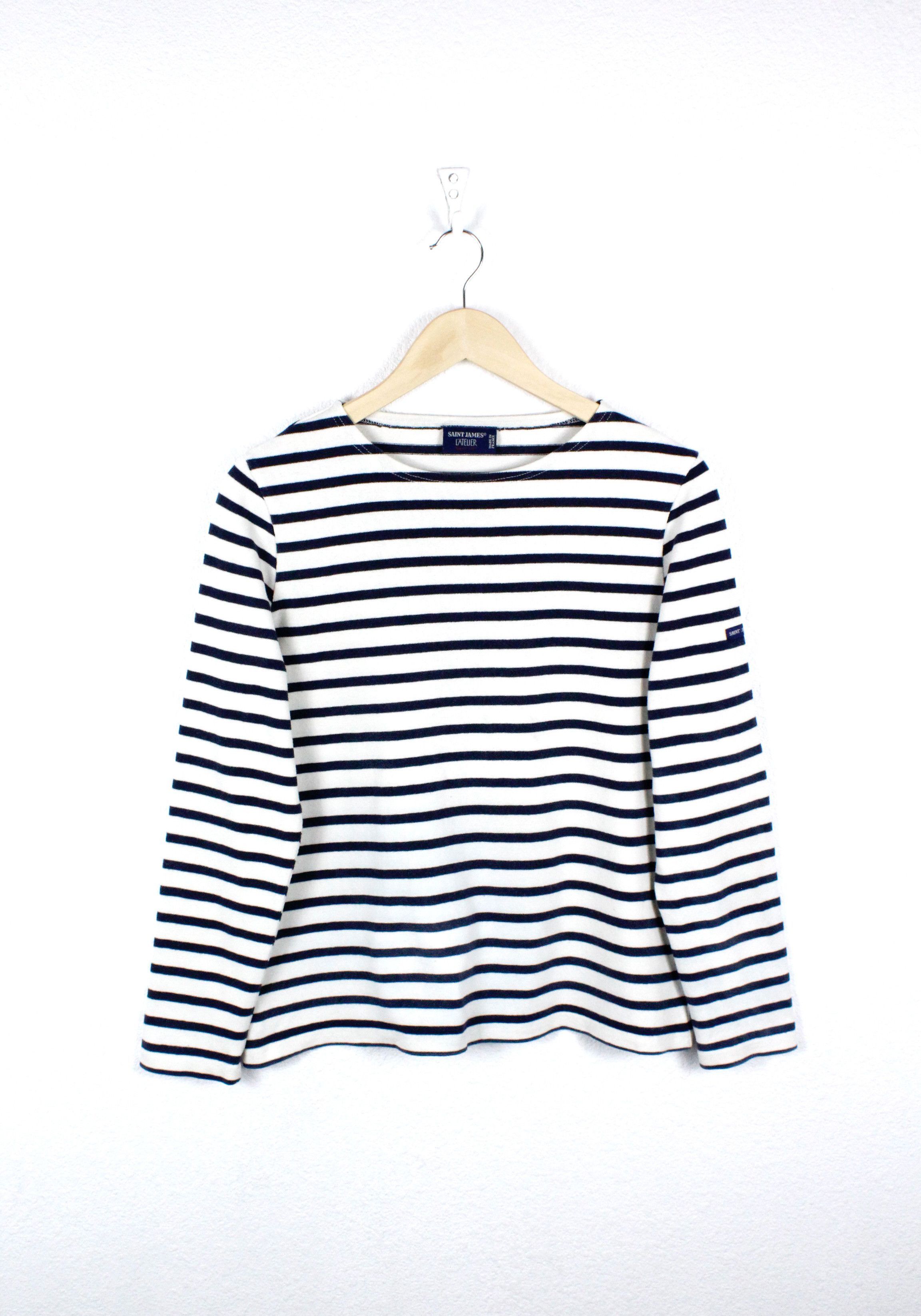 Saint James Womens Saint James L'Atelier Striped Breton LS T-shirt 90s Size L / US 10 / IT 46 - 1 Thumbnail