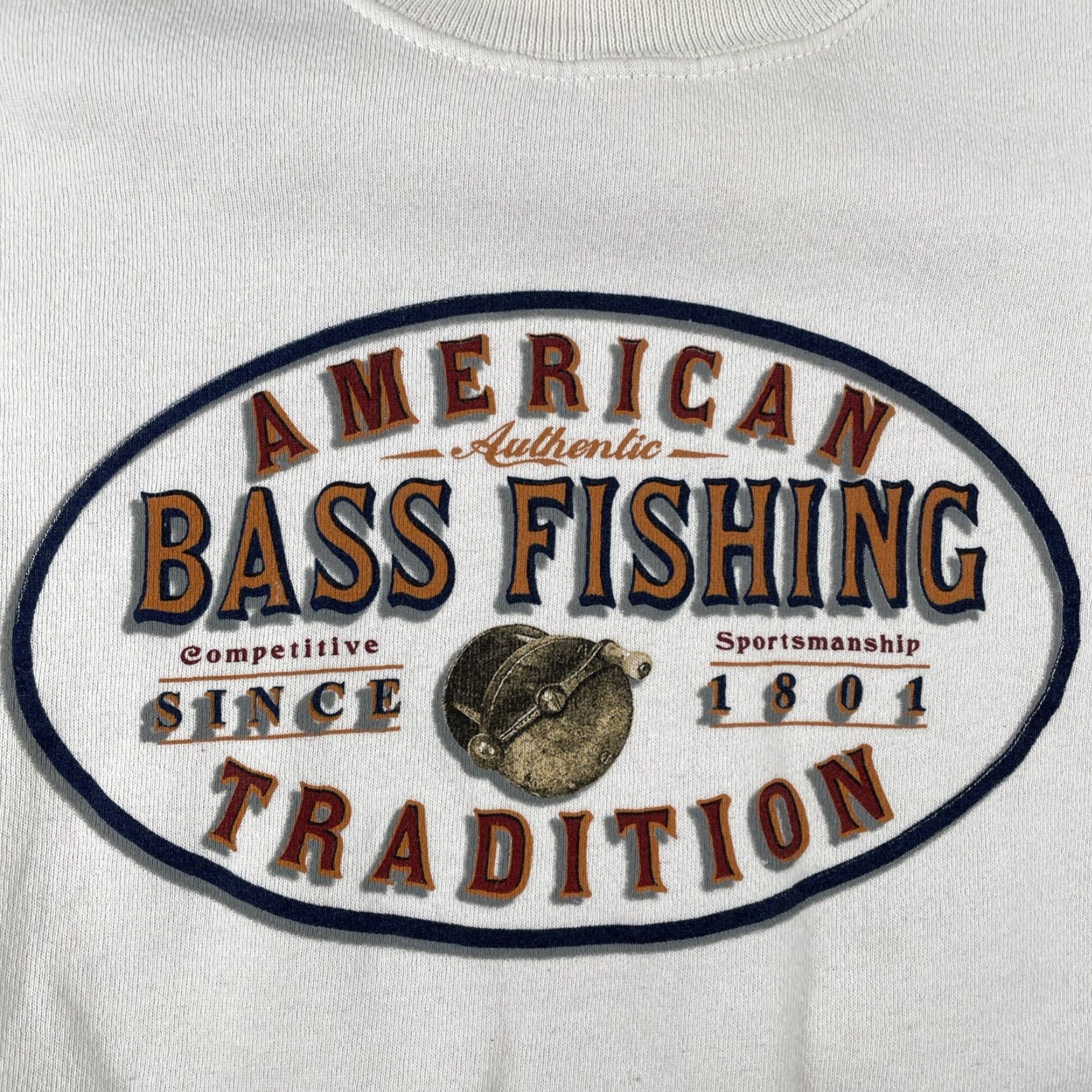 Jerzees VINTAGE Bass Fishing American Tradition Jerzees Super Sweats XL Sweater White Shirt Mens 90s USA Y2k Sports Pullover Cotton Blend Knit Sweatshirt Size US XL / EU 56 / 4 - 3 Thumbnail
