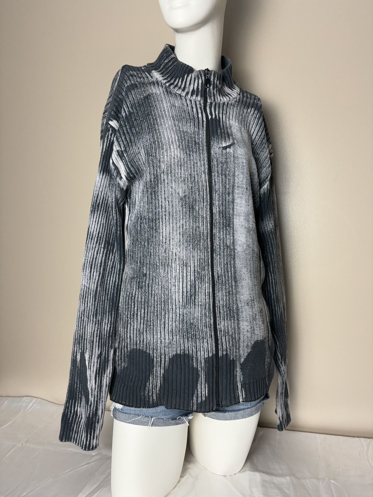Vintage Avant Garde Zip Up Vintage Washed Knit Sweater Pullover Size US L / EU 52-54 / 3 - 3 Thumbnail