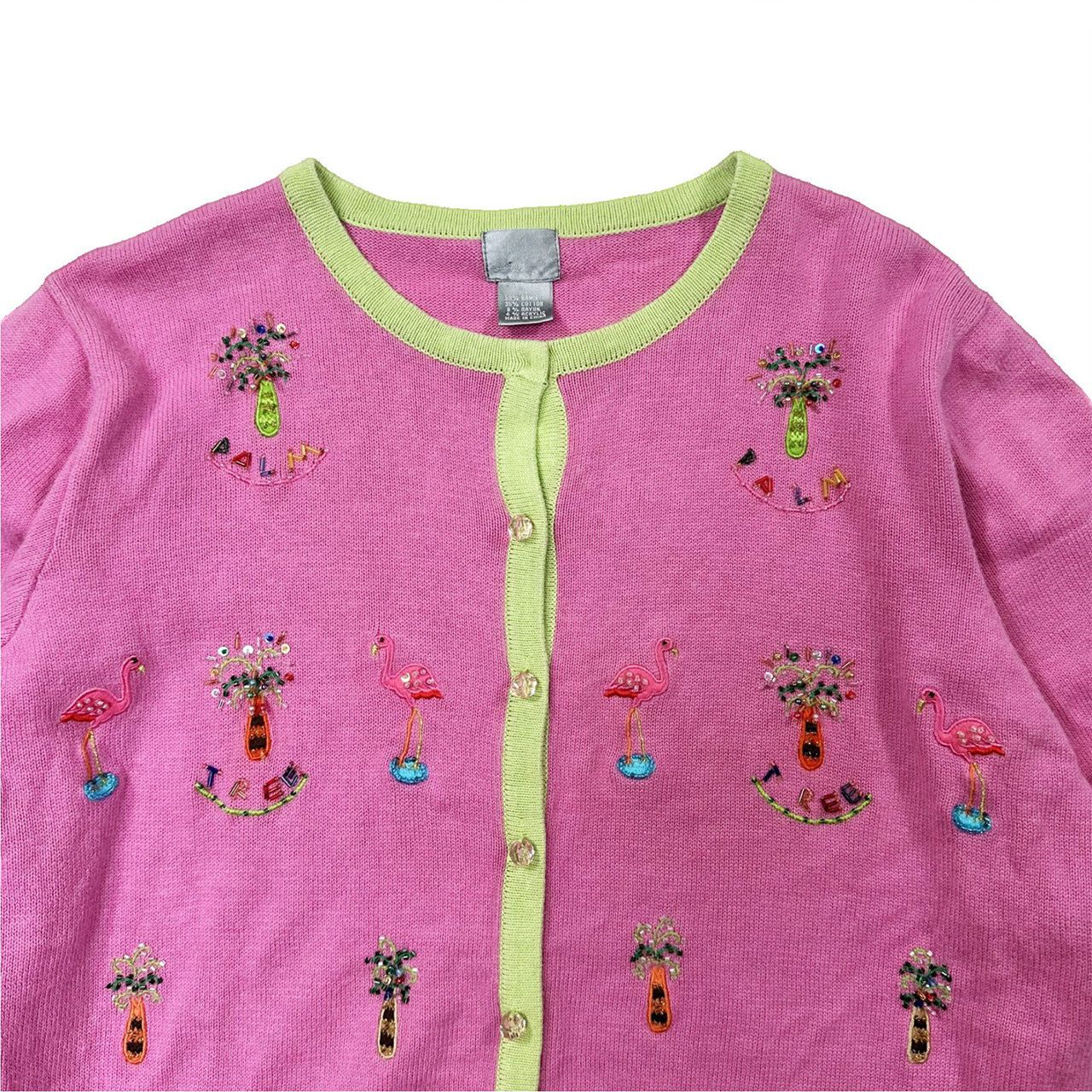 Vintage Vintage 90s Pink Flamingo Knit Cardigan Sweater Size US L / EU 52-54 / 3 - 2 Thumbnail