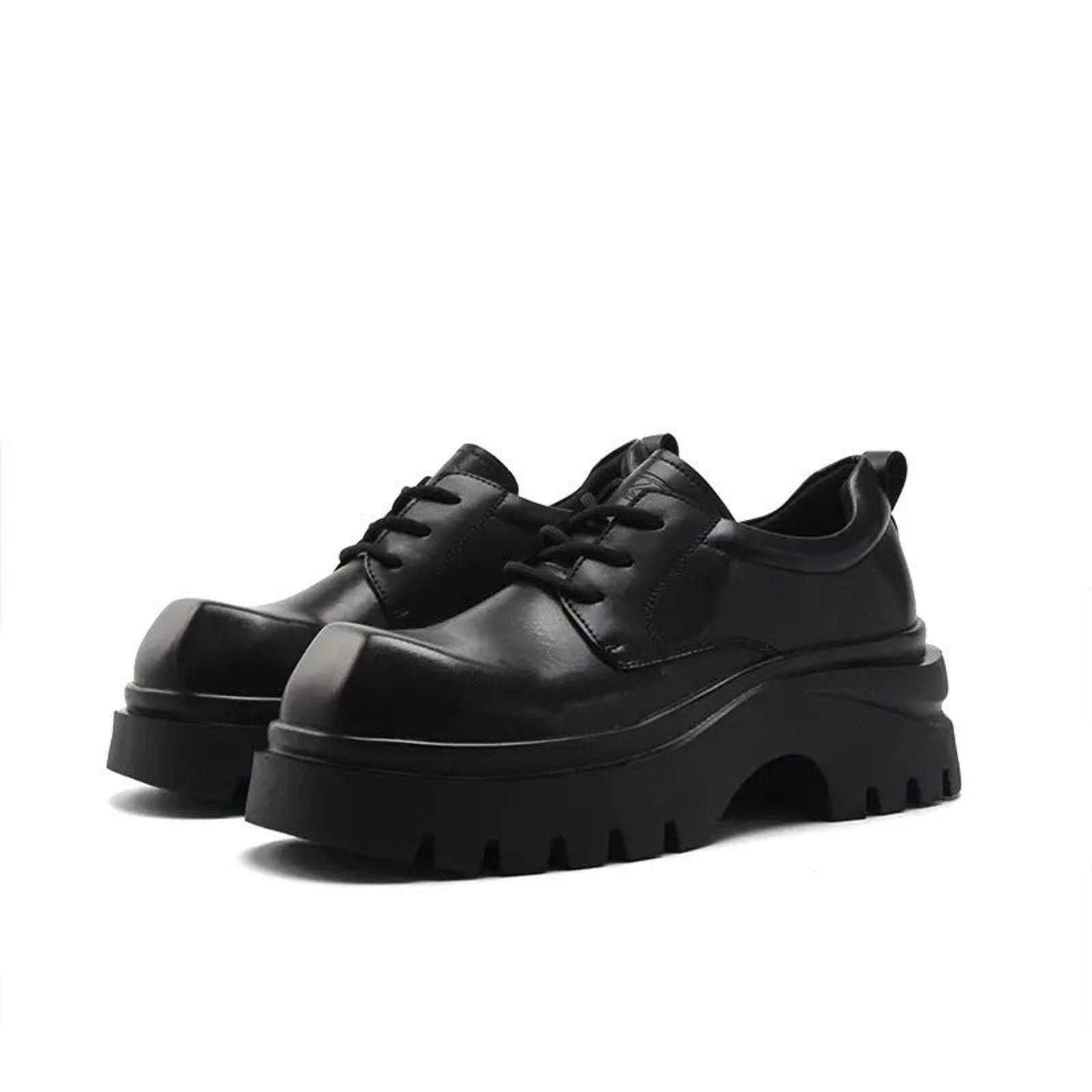 Japanese Brand Black Chunky Platform Oxford Shoes, Lace-Up Dress Shoes Size US 9 / EU 42 - 4 Thumbnail