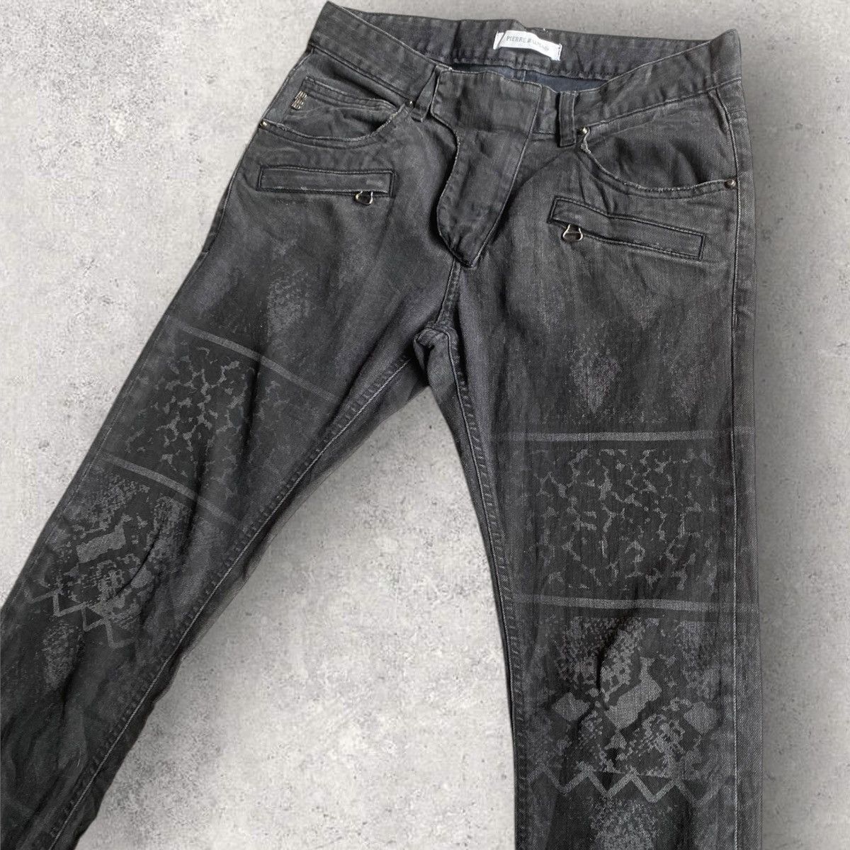 Balmain Animal Print Black Wash Biker Denim Size US 30 / EU 46 - 2 Thumbnail