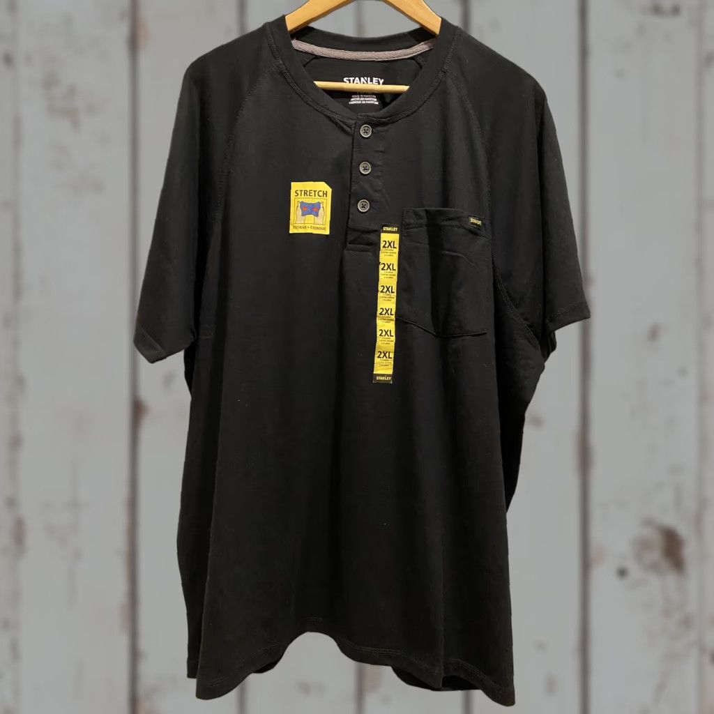 Vintage Stanley Stretch Shirt Mens 2XLBlack Henley Short Sleeve Button-Up NWT Work New Size US XXL / EU 58 / 5 - 1 Thumbnail