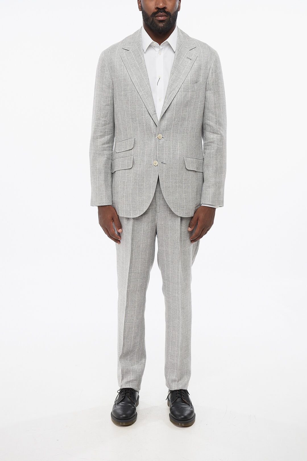 Brunello Cucinelli og1mm0725 Multipocketed Pinstriped Linen Blend Suit in Grey Size US S / EU 44-46 / 1 - 1 Thumbnail