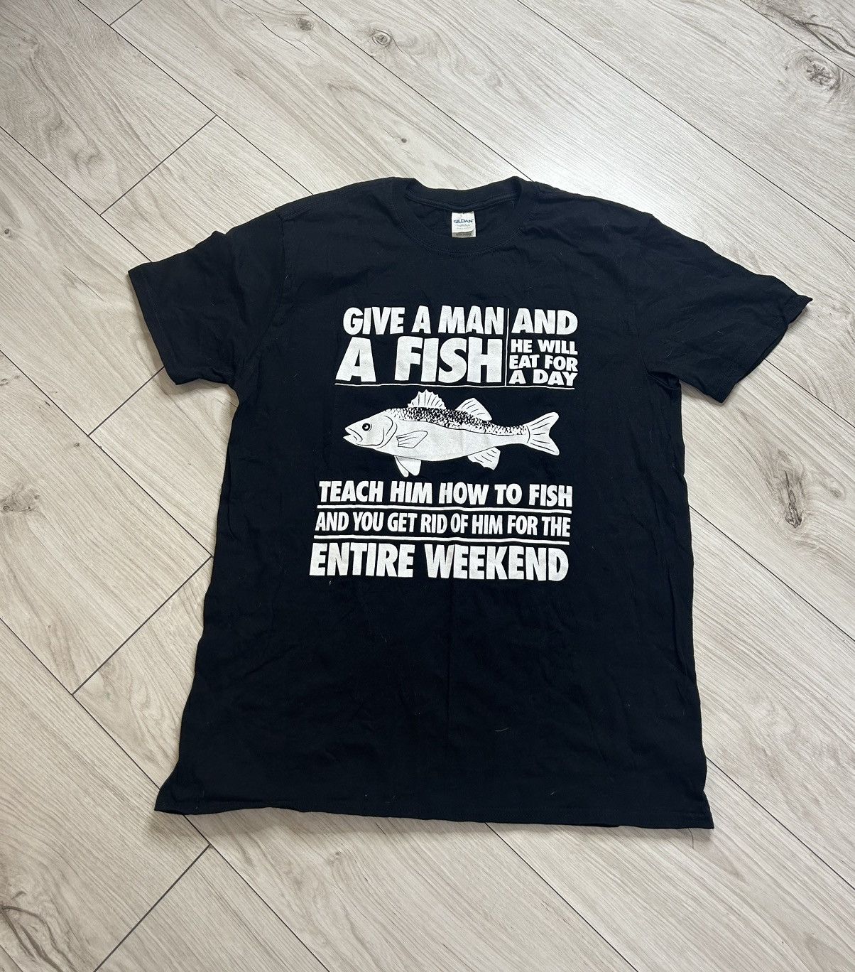 Japanese Brand × Vintage 2000,s Humor give a man and fish Size US M / EU 48-50 / 2 - 1 Thumbnail