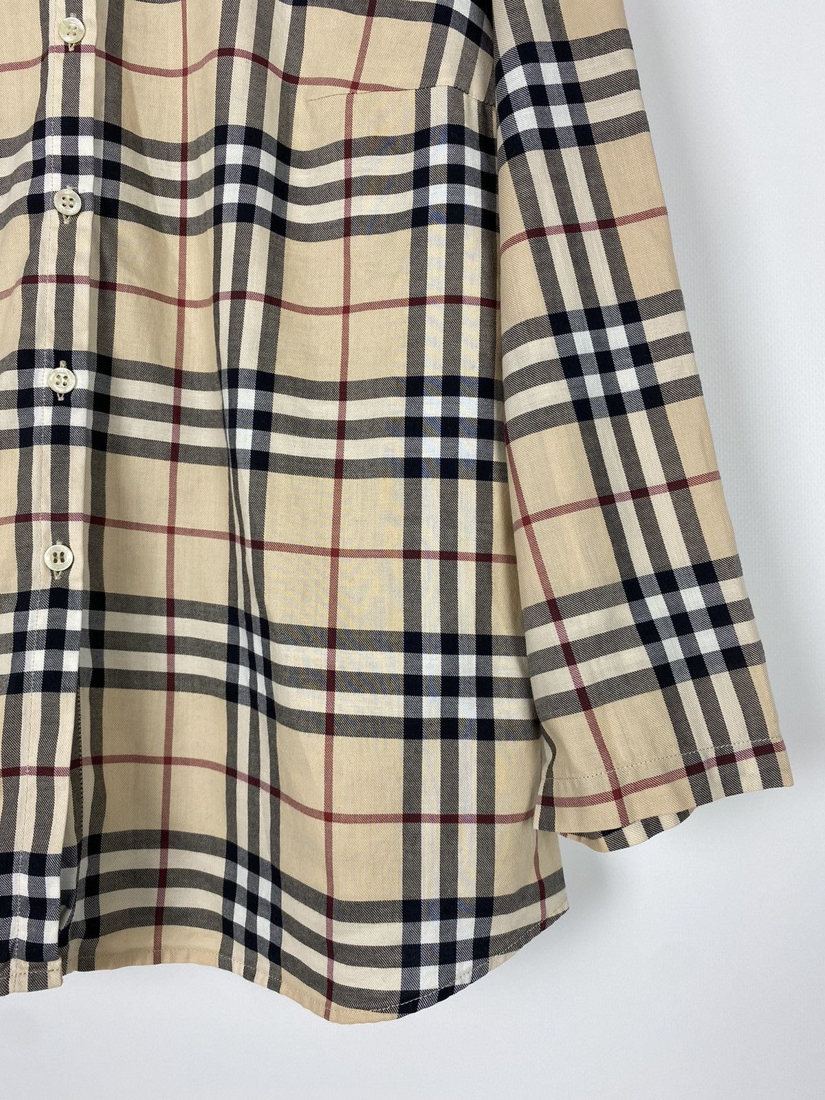 Burberry 1990s Vintage Burberry London Nova Check 3/4 Button Up Shirt Size L / US 10 / IT 46 - 9 Thumbnail