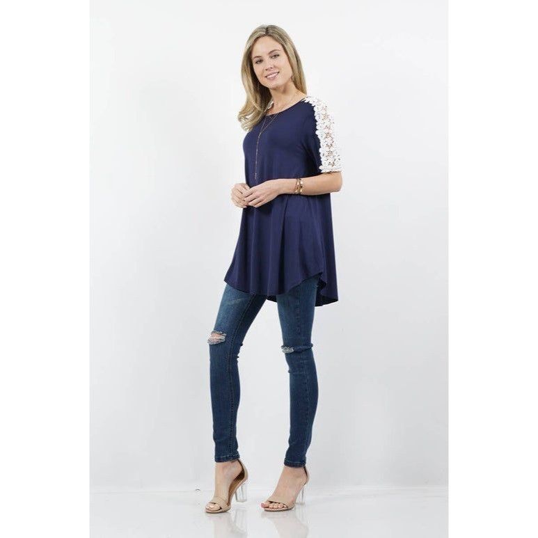 Other Navy Tunic Blouse With Lace Sleeves Size M 42 Pops Size M / US 6-8 / IT 42-44 - 1 Preview