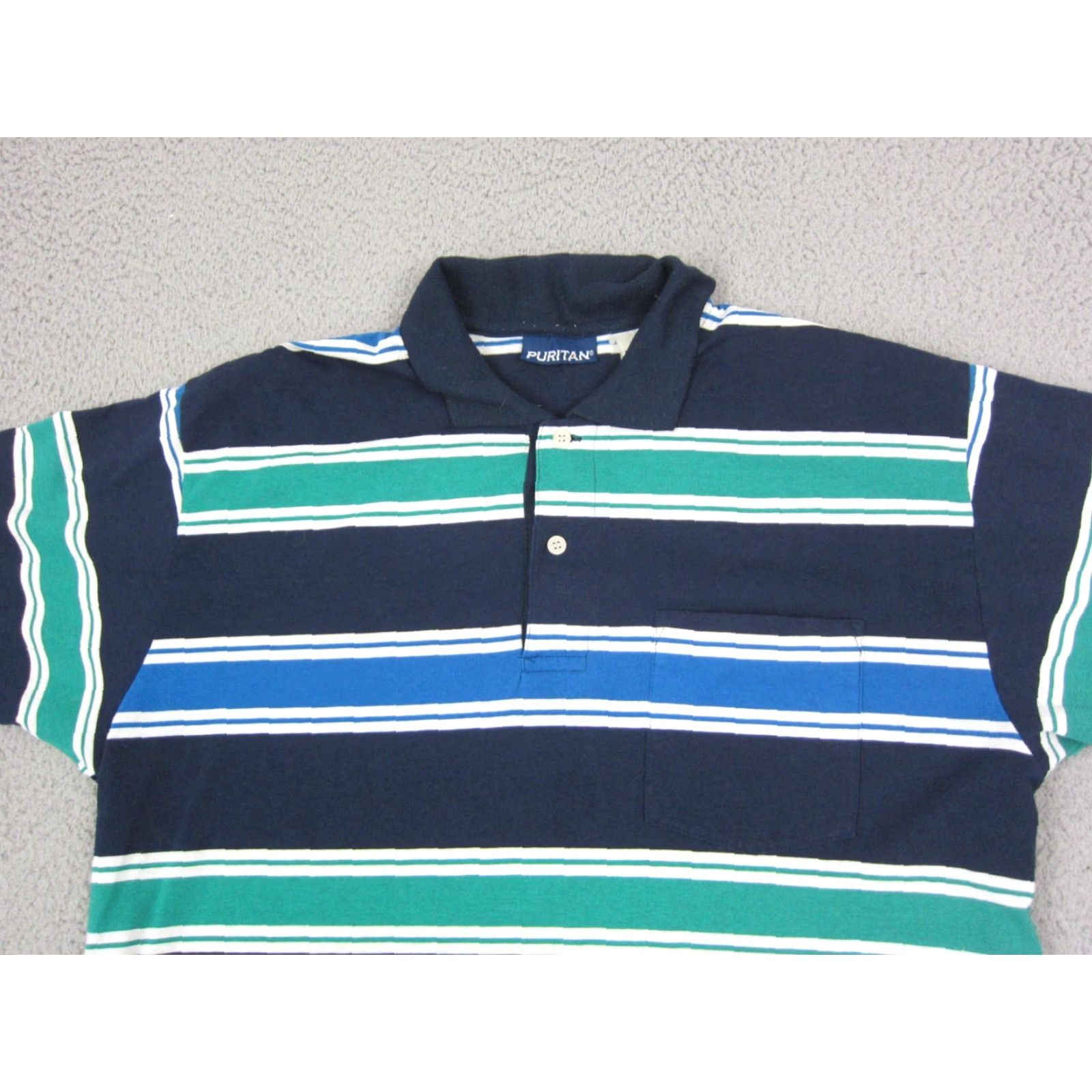 Vintage VINTAGE Puritan Polo Shirt Mens Polo Shirt Casual 90s 80s Blue Striped Cotton Polyester Short Sleeve Button Front Collar Spread Size M Size US M / EU 48-50 / 2 - 2 Thumbnail