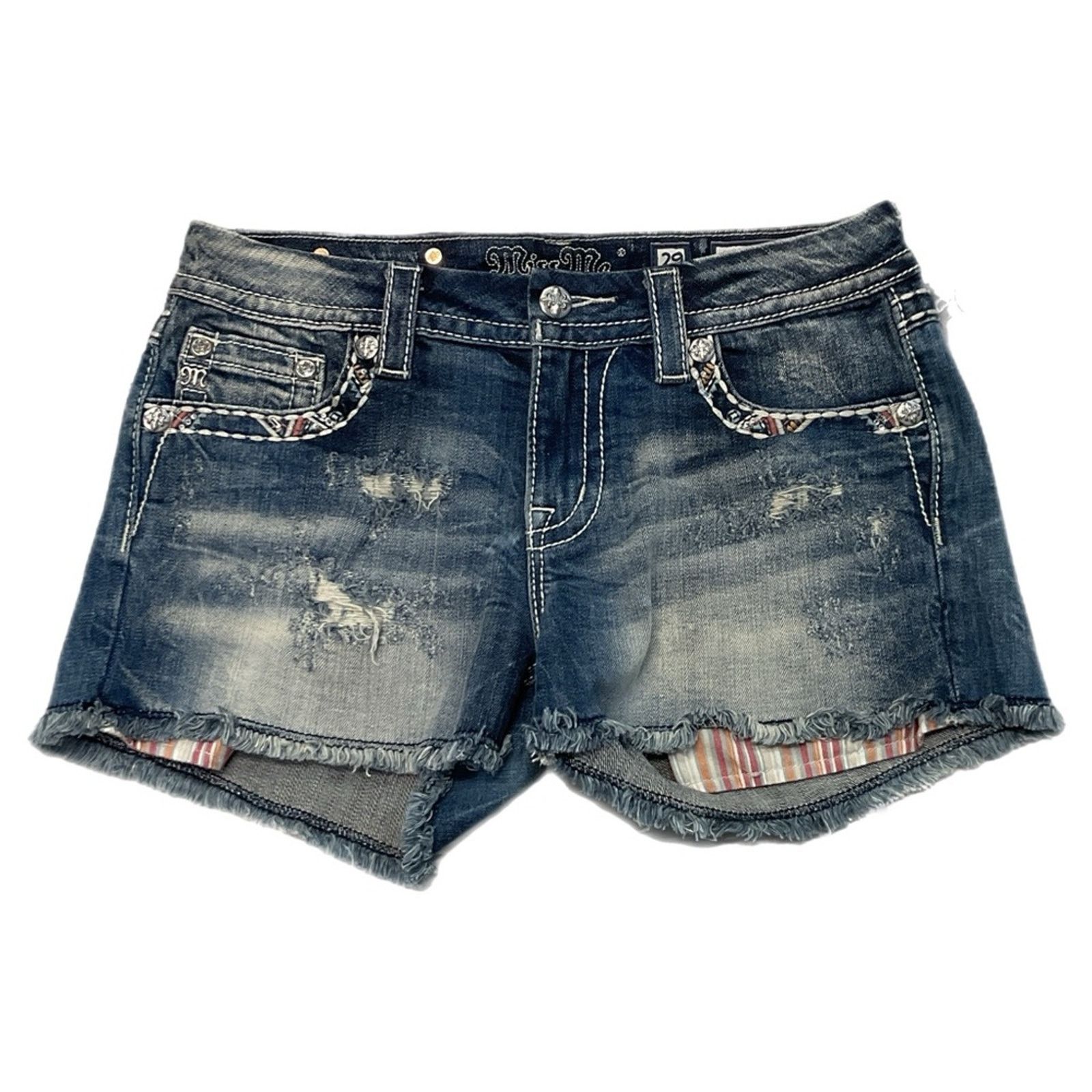 Miss Me Miss Me Embellished Flap Pocket Denim Jean Shorts Size 29" - 1 Thumbnail