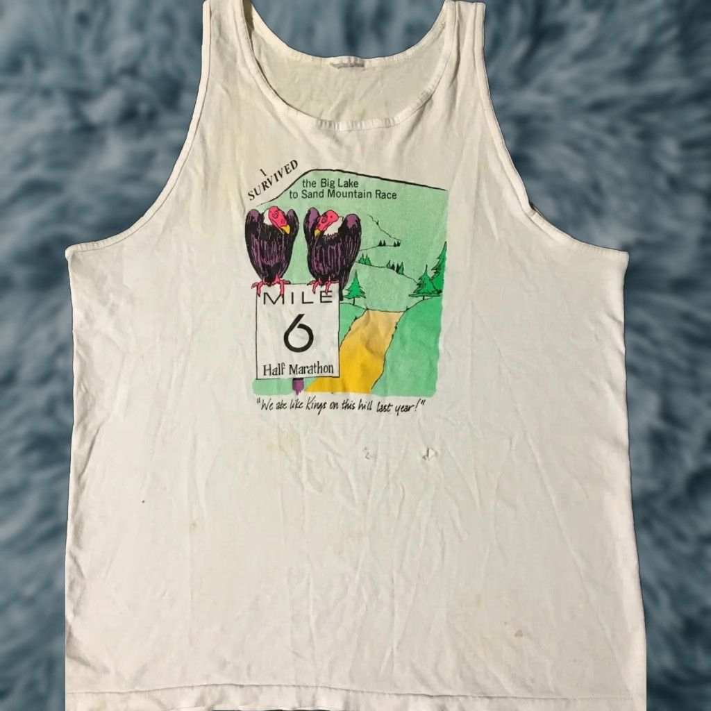 Vintage Vtg 90s I Survived The Big Lake Race Faded Distress Tank Top Shirt Mens L White 90s Grunge Surf Track Size US L / EU 52-54 / 3 - 1 Thumbnail