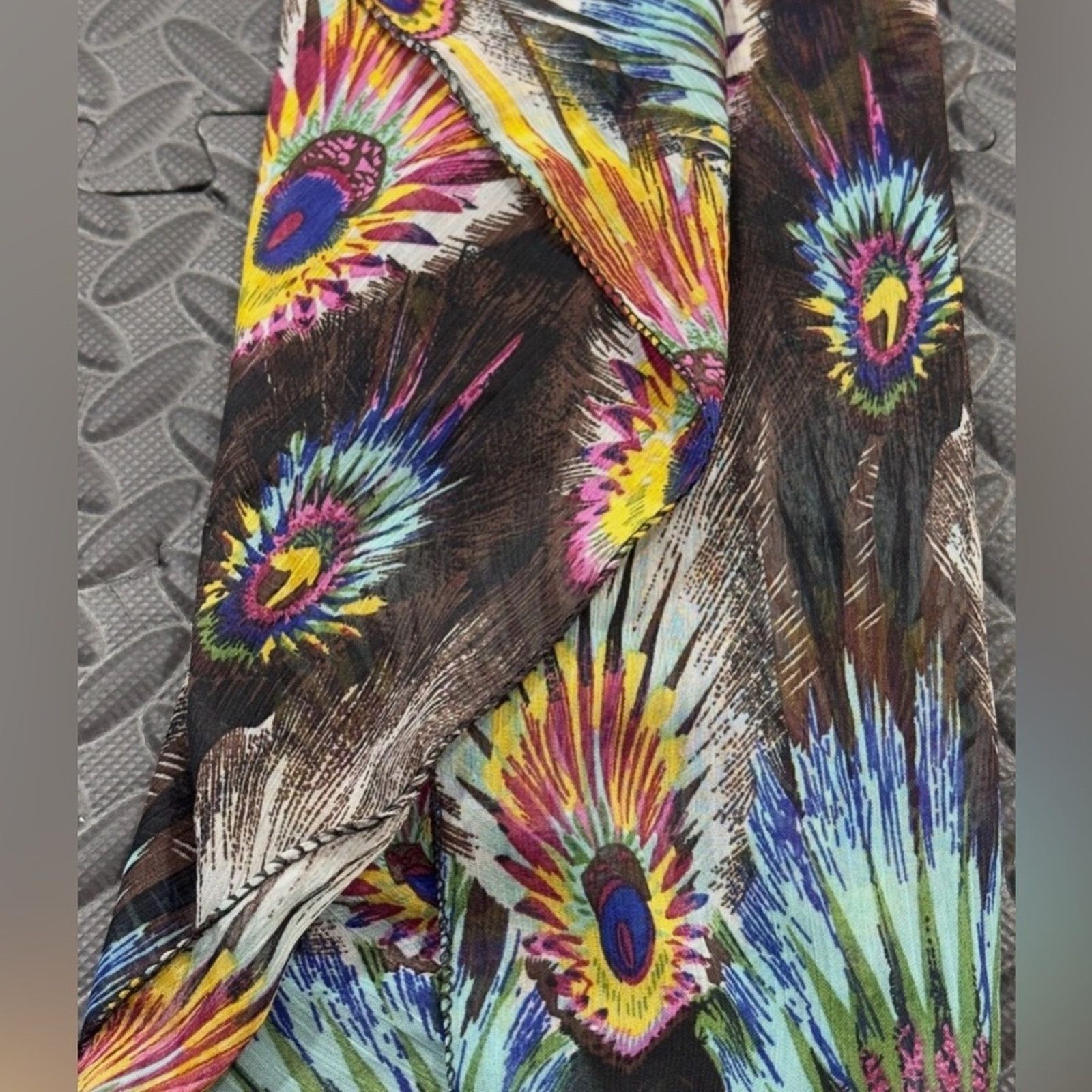 Other Peacock Feather Print Scarf Beach vacation Vintage Y2K Size ONE SIZE - 3 Thumbnail