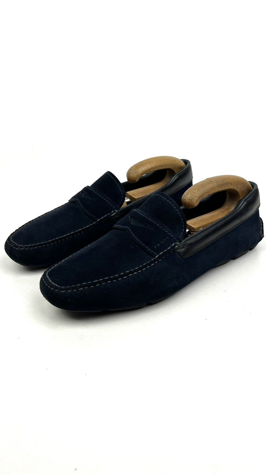 Prada PRADA Loafers Suede Penny Shoes Logo Dark Blue Men’s 2DD116 Size US 8 / EU 41 - 2 Thumbnail