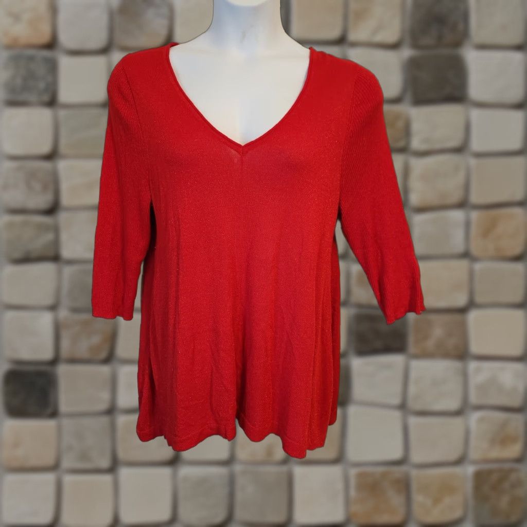 Vintage Lane Bryant Sweater Women Plus 1X 14/16 Red Metallic 3/4 Sleeve Lightweight Top Size XL / US 12-14 / IT 48-50 - 1 Thumbnail