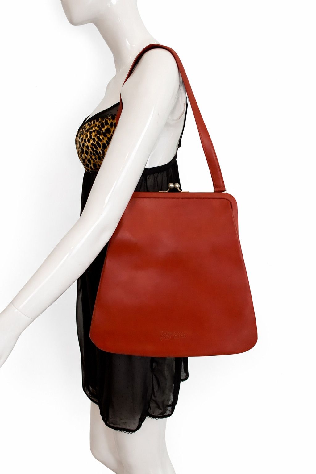 Jean Paul Gaultier Jean Paul Gaultier Red Leather Lock Bag Shoulder Handbag Size ONE SIZE - 3 Thumbnail