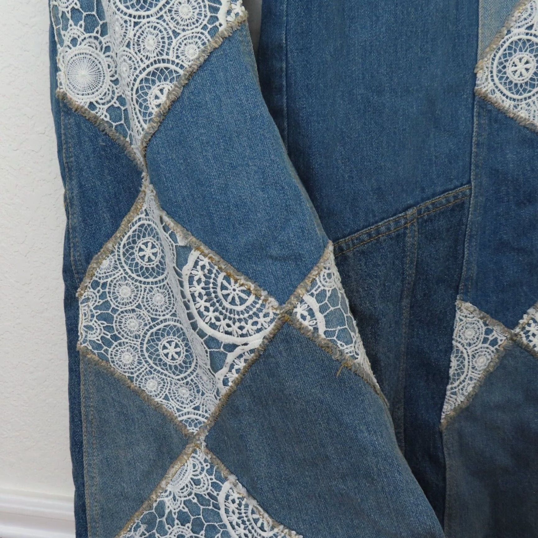Vintage We The Free by Free People Kaleidoscope Denim Jeans Lace Patchwork Wide-Leg 25 Blue Womens NEW Size 42" / US 20 - 4 Thumbnail