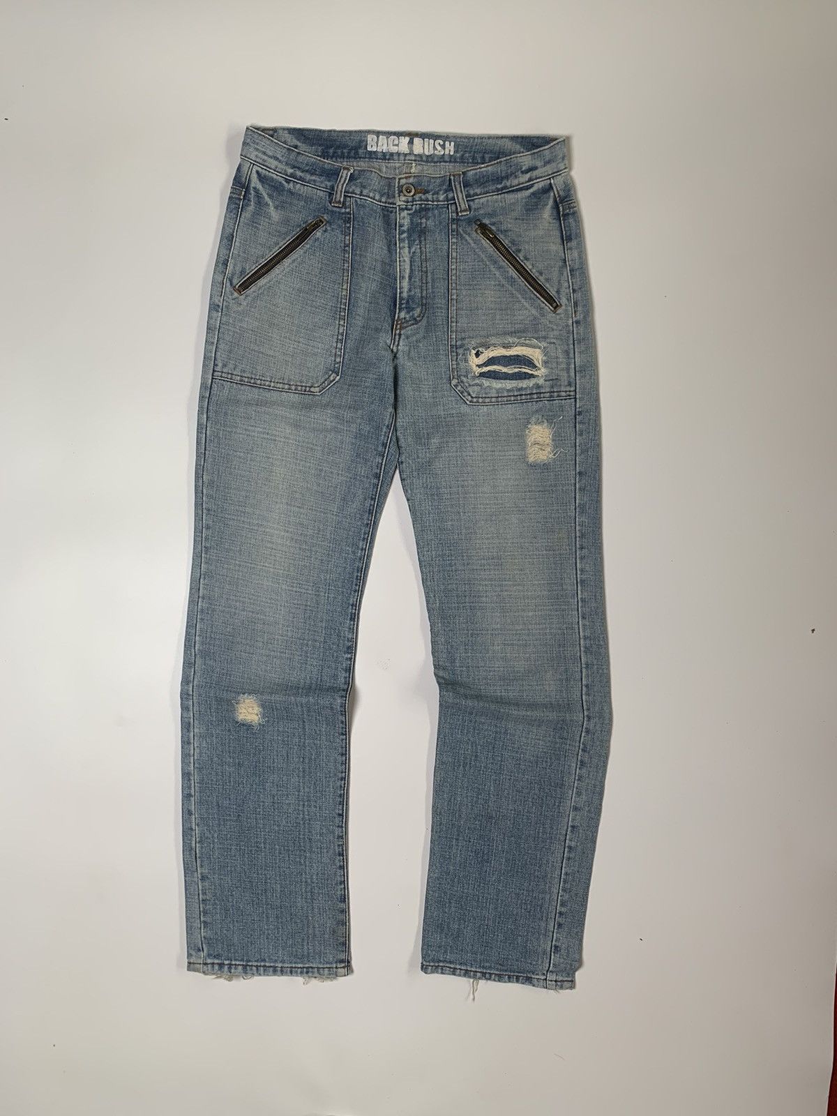 Japanese Brand Back rush ripped zipper pocket bush denim Size US 32 / EU 48 - 1 Thumbnail