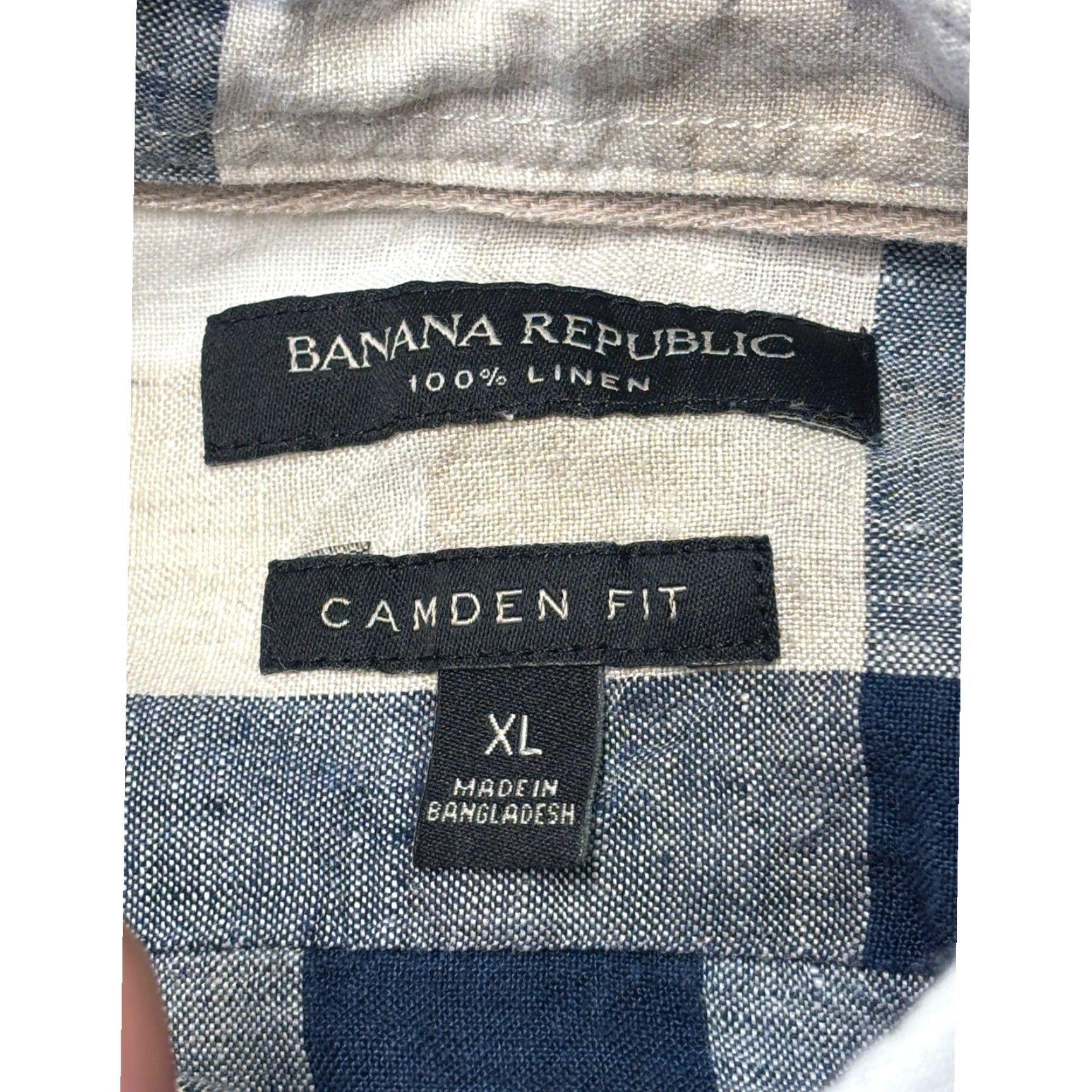 Banana Republic VINTAGE Banana Republic Camden Fit Shirt Navy Tan Buffalo Check Plaid XL Men Long Sleeve Button-Up Pocket 100% Linen Size US XL / EU 56 / 4 - 4 Thumbnail