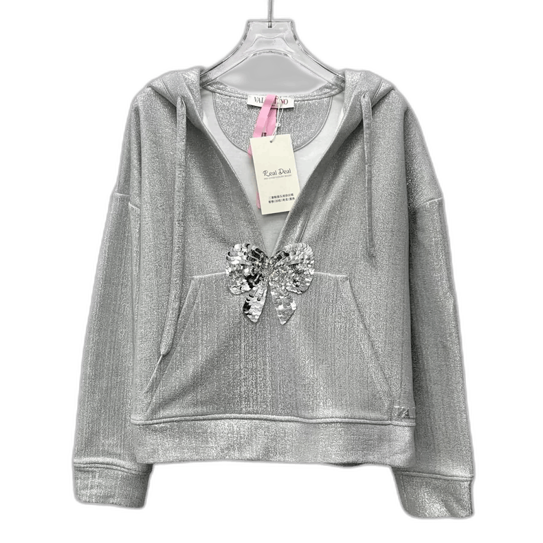 Valentino Silver Sequin Hooded Long Sleeve Sweatshirt Size XS / US 0-2 / IT 36-38 - 1 Thumbnail