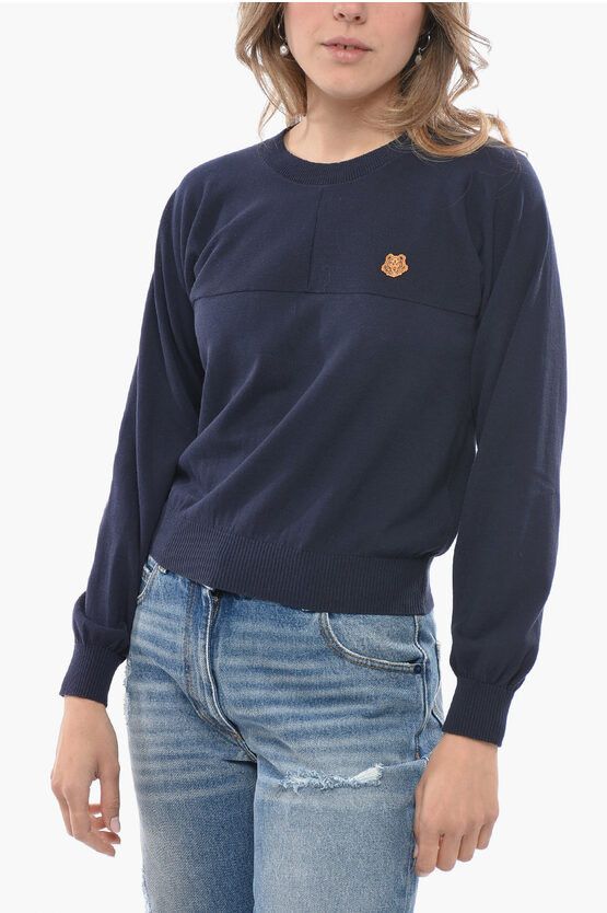 image of Kenzo Crew Neck Tiger Cotton Sweater in Blue, Women's (Size XS)