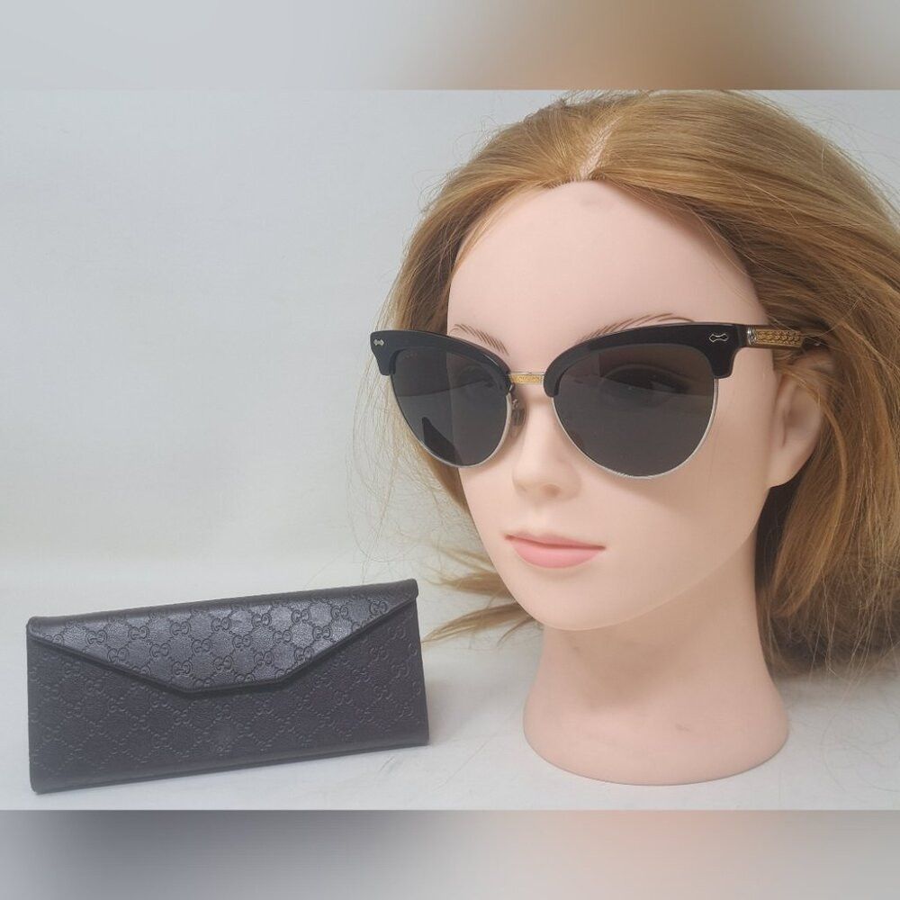 Gucci Gucci Womens Sunglasses Damascato Cat Eye Blck Gold Filigra Size ONE SIZE - 1 Thumbnail