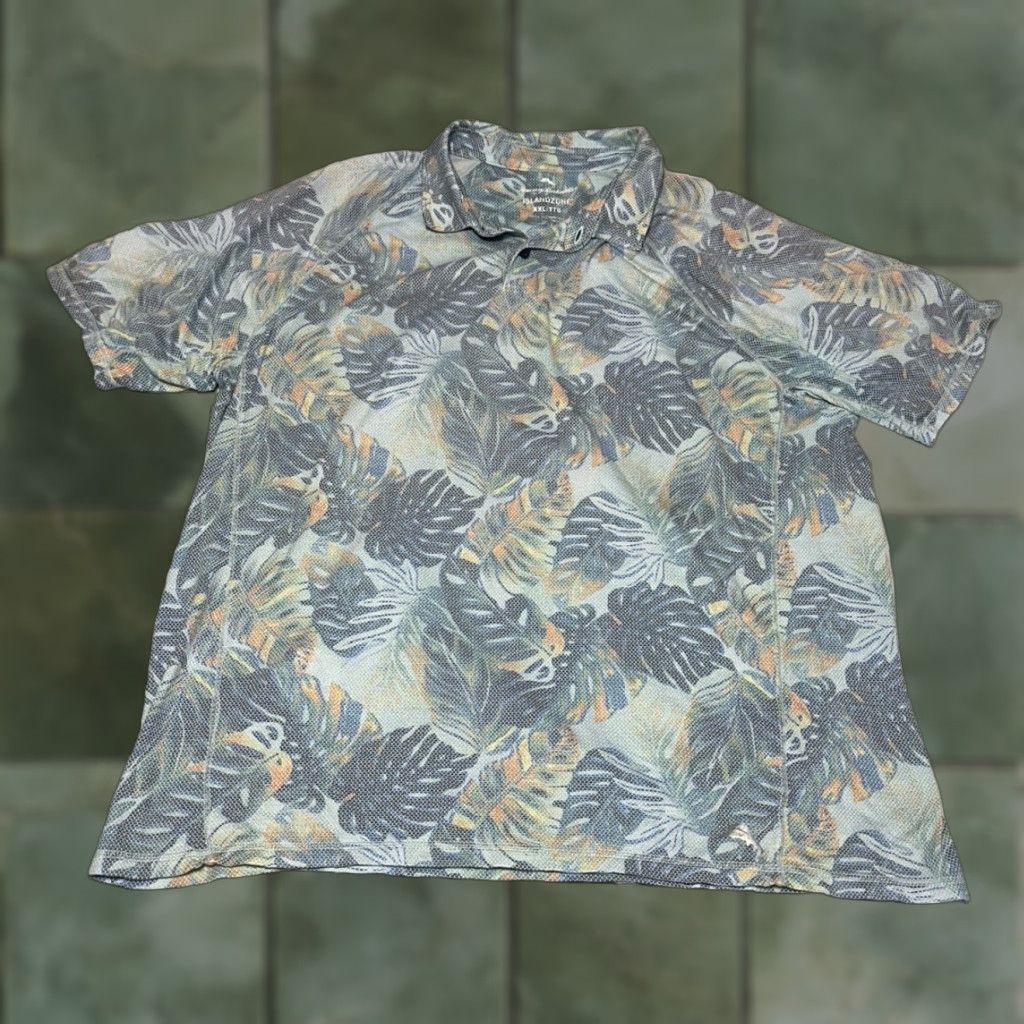 Tommy Bahama TOMMY BAHAMA Polo Men 2XL Blue Hawaiian Leaves UPF 30 Golf Short Sleeve Logo Shirt Size US XXL / EU 58 / 5 - 1 Thumbnail