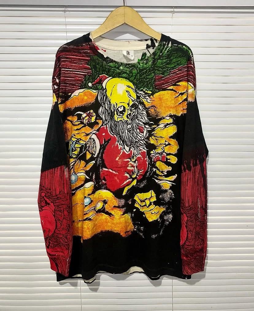 Vintage Vtg Sanda Kuwait PUSHEAD EVIL SANTA Rags 72 all over print Size US XL / EU 56 / 4 - 1 Thumbnail