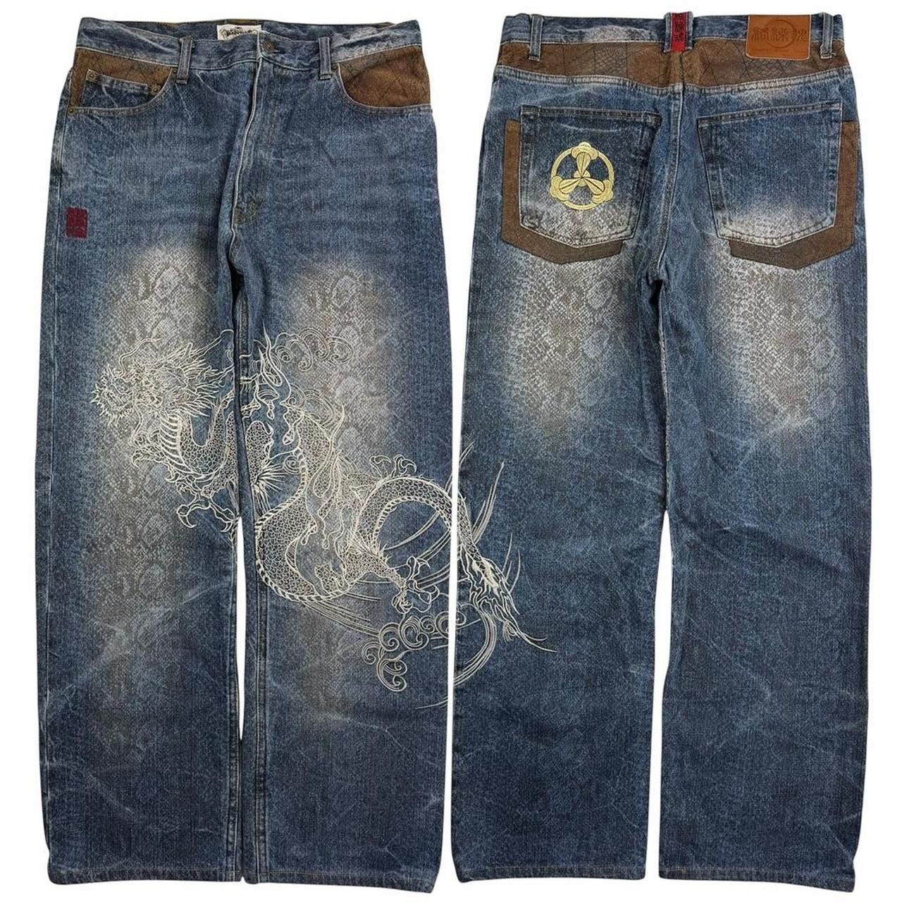 Karakuri Tamashii Karakuri Tamashii Embroidered Dragon Japanese Jeans Waist 34 Size US 34 / EU 50 - 1 Thumbnail