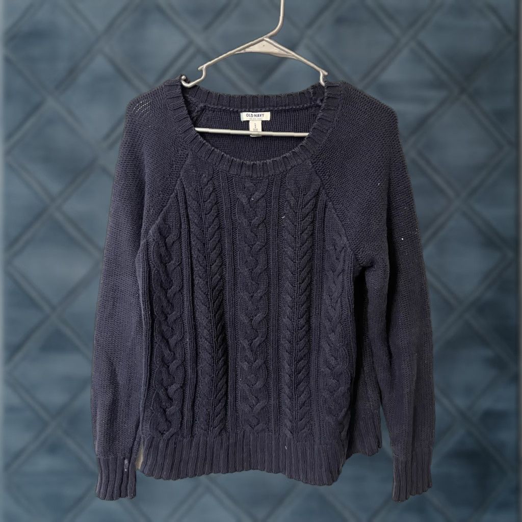 Old Navy Old Navy Cable Knit Navy Blue Sweater Woman’s Size Large Crewneck Pullover Size L / US 10 / IT 46 - 1 Thumbnail