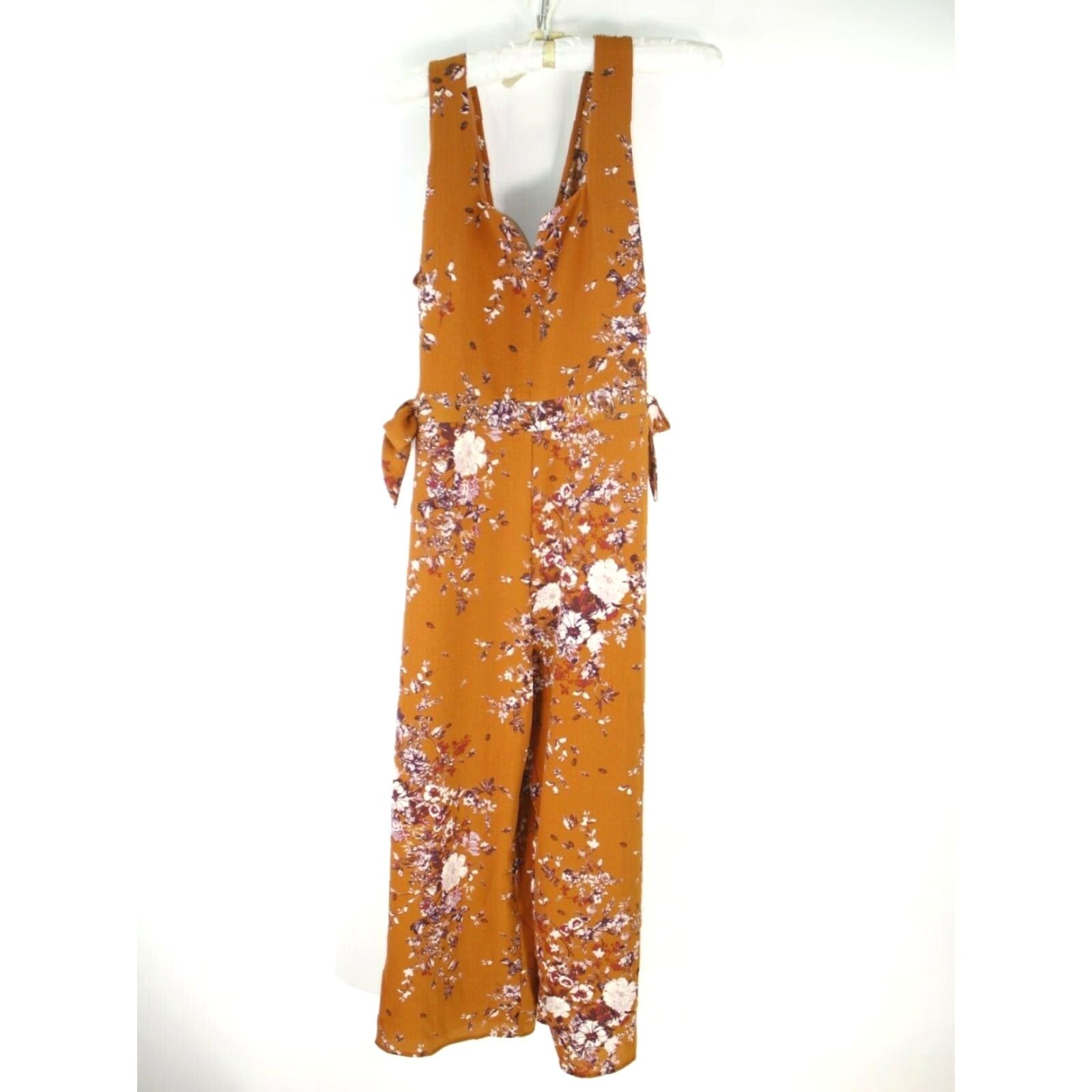 Vintage Xhilaration Jumpsuit Womens Sleeveless Side Tie Floral Mustard Cropped SZ S NWT Size 28" / US 6 / IT 42 - 2 Thumbnail