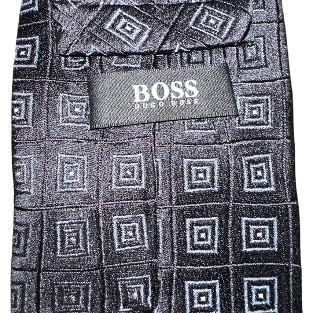 Hugo Boss Hugo Boss Men's Silk Tie Black Gray Geometric Square Pattern Size ONE SIZE - 3 Thumbnail