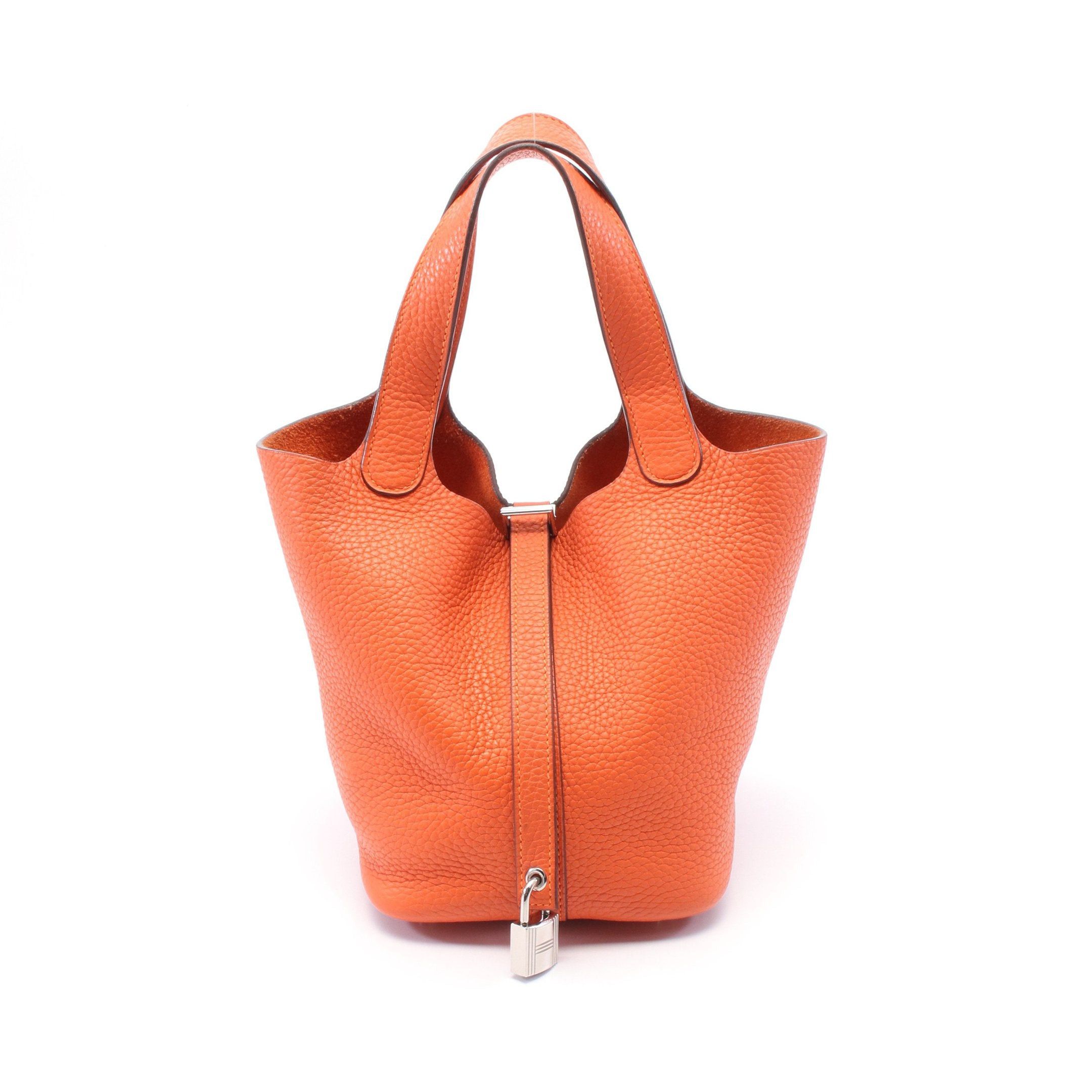 Hermes Hermes Picotan Lock Pm Handbag Clemence Leather Orange Silver Hardware T Stamp Size ONE SIZE - 1 Thumbnail