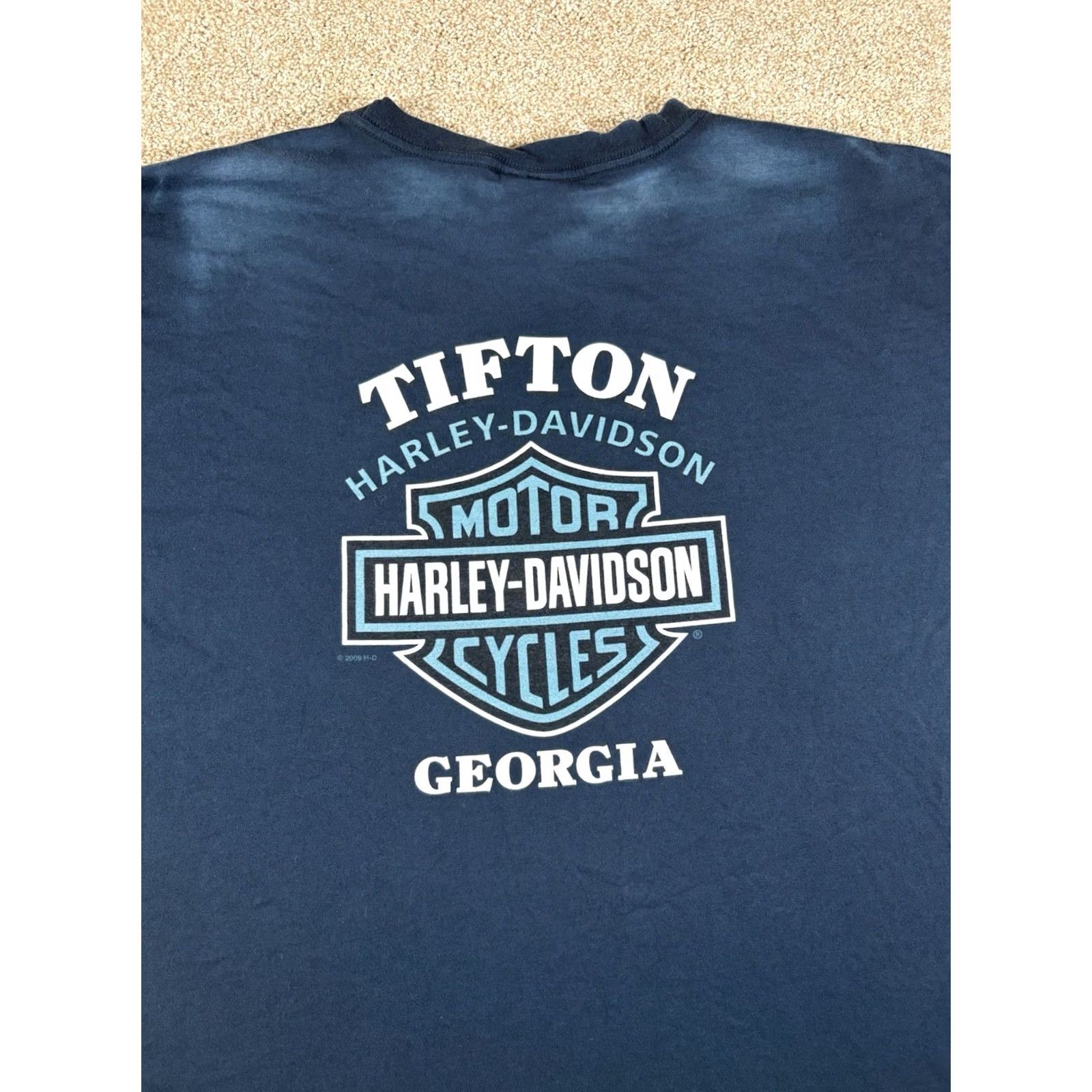 Harley Davidson Harley-Davidson T-Shirt Blue Crew Neck Short Sleeve 2XL Men’s Y2K Graphic Double-Sided Retro Biker Motorcycle Georgia Tifton Size US XXL / EU 58 / 5 - 4 Thumbnail