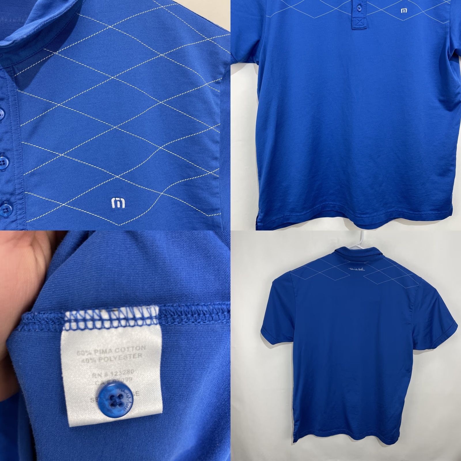 TravisMathew Travis Matthew Polo Shirt XL Men Short Sleeve Knit Striped Blue Logo Embroidered Button Collared Golf Shirt Size US XL / EU 56 / 4 - 8 Thumbnail