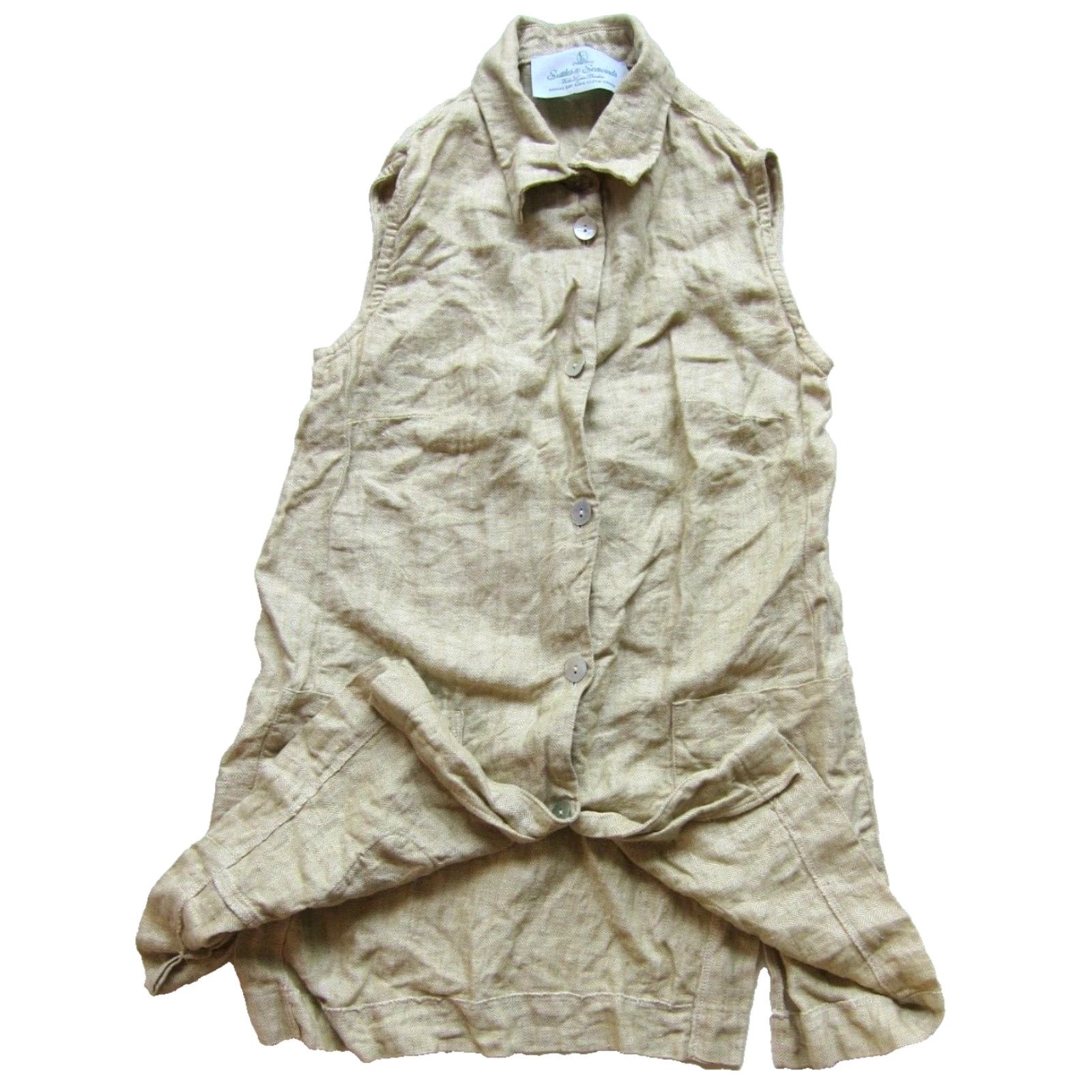 Vintage VINTAGE Suttles & Seawinds Vicki Lynn Bardon 100% Linen Sleeveless Tunic Blouse S/P Size S / US 4 / IT 40 - 4 Thumbnail